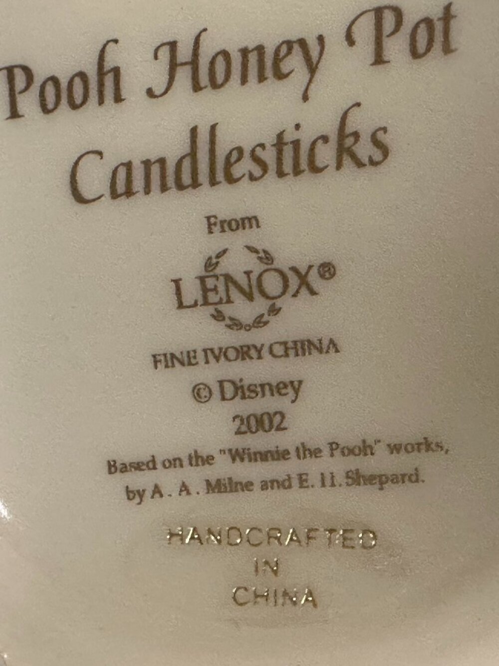 24 kt LENOX WINNIE THE POOH HONEY POT CANDLESTICKS set Disney Classic COA - Picture 10 of 16